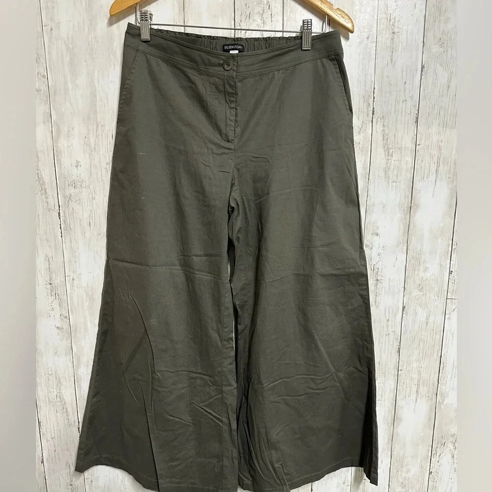 Eileen Fisher Hemp Green Cropped Wide Leg Pants Size Small - Picture 2 of 7